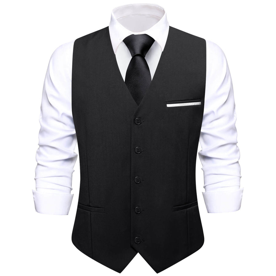 Black Solid Silk Vest Set vest set S (Chest 40") - Sophisticated Gentlemen