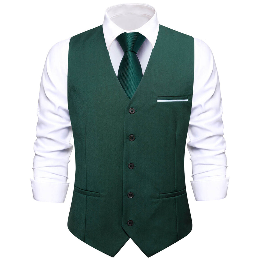 Sapphire Pine Green Solid Silk Vest Set vest set S (Chest 40") - Sophisticated Gentlemen