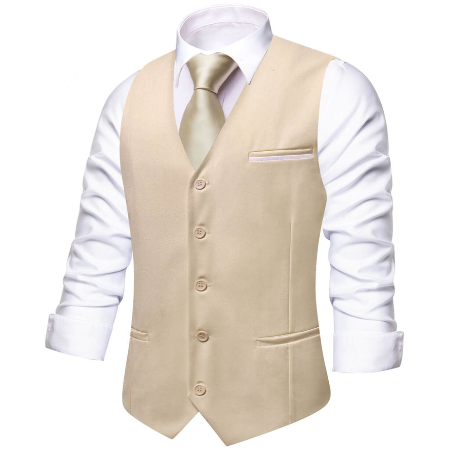 Light Khaki Solid Silk Vest Set vest set - Sophisticated Gentlemen