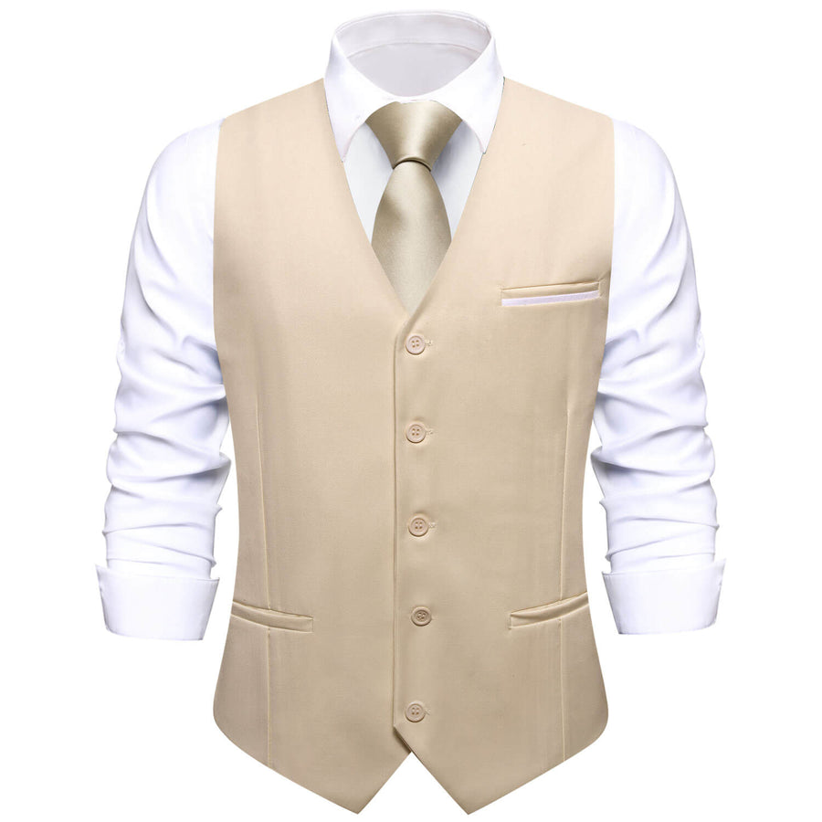 Light Khaki Solid Silk Vest Set vest set S (Chest 40") - Sophisticated Gentlemen