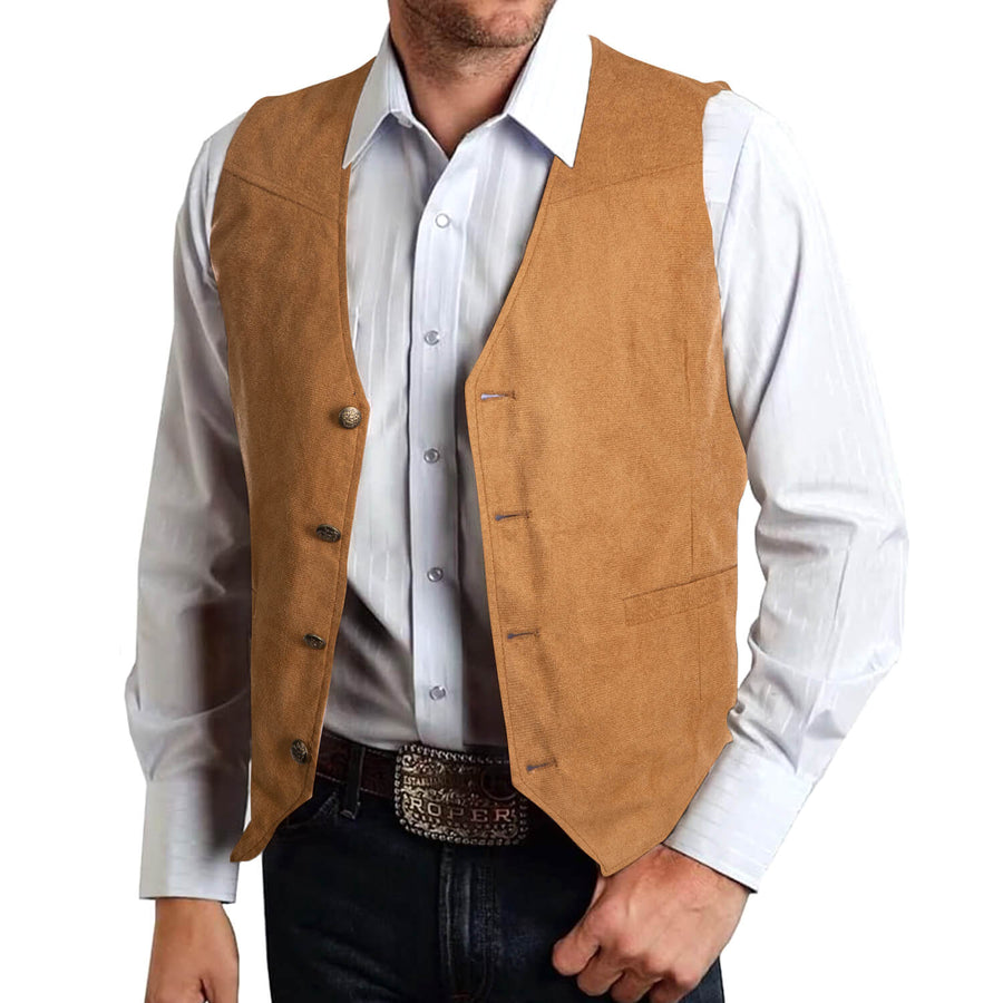 Copper Brown Suede Leather Solid Single Waistcoat Vest Set vest set - Sophisticated Gentlemen
