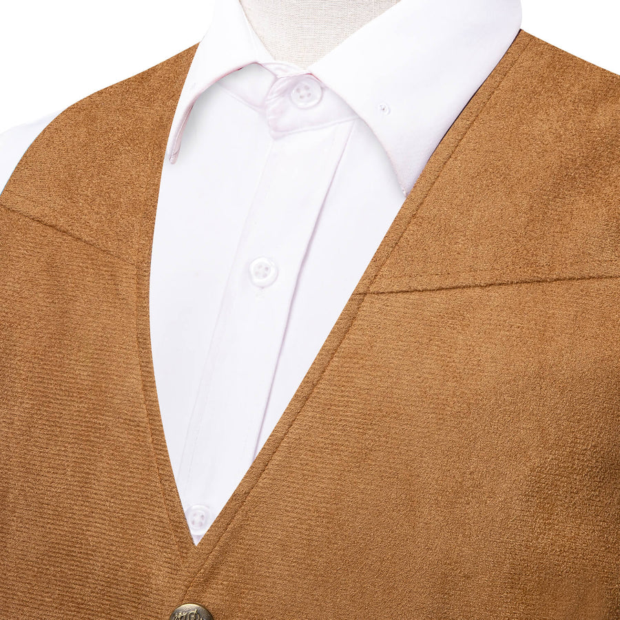 Copper Brown Suede Leather Solid Single Waistcoat Vest Set vest set - Sophisticated Gentlemen