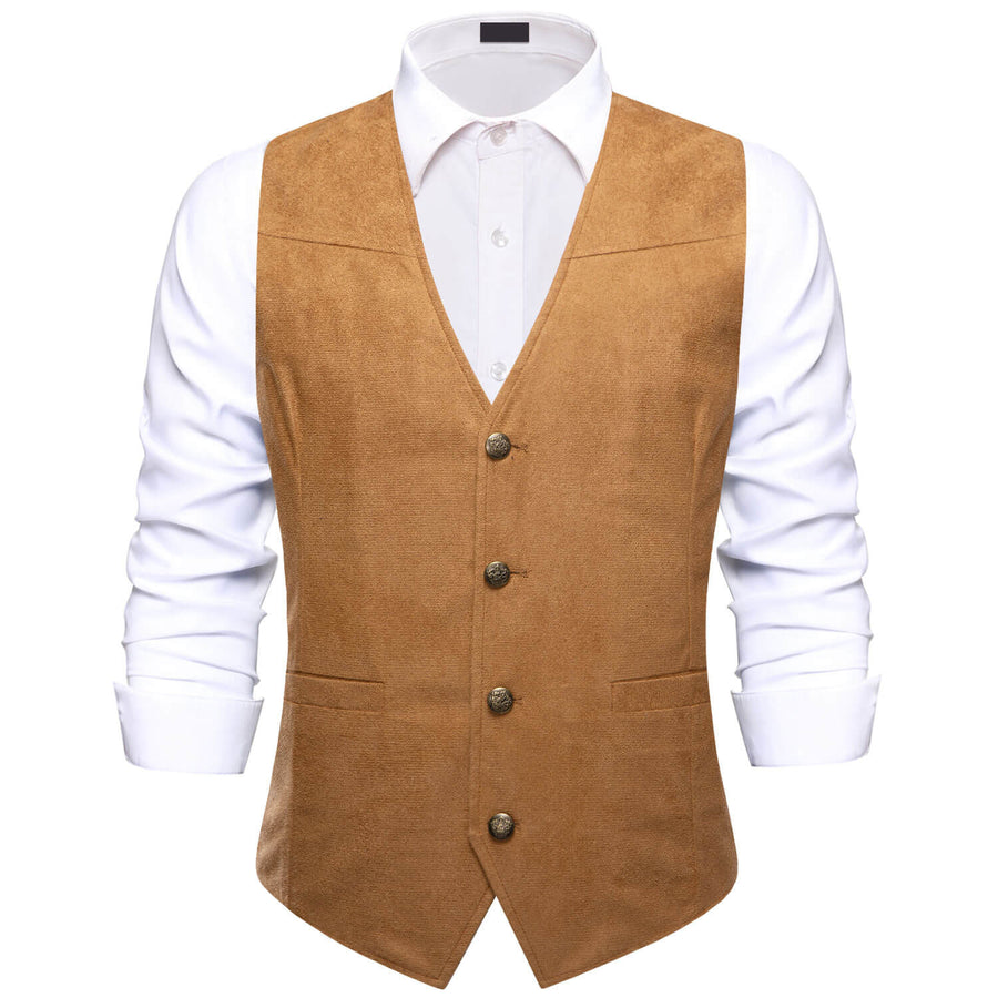 Copper Brown Suede Leather Solid Single Waistcoat Vest Set vest set S (Chest 40") - Sophisticated Gentlemen