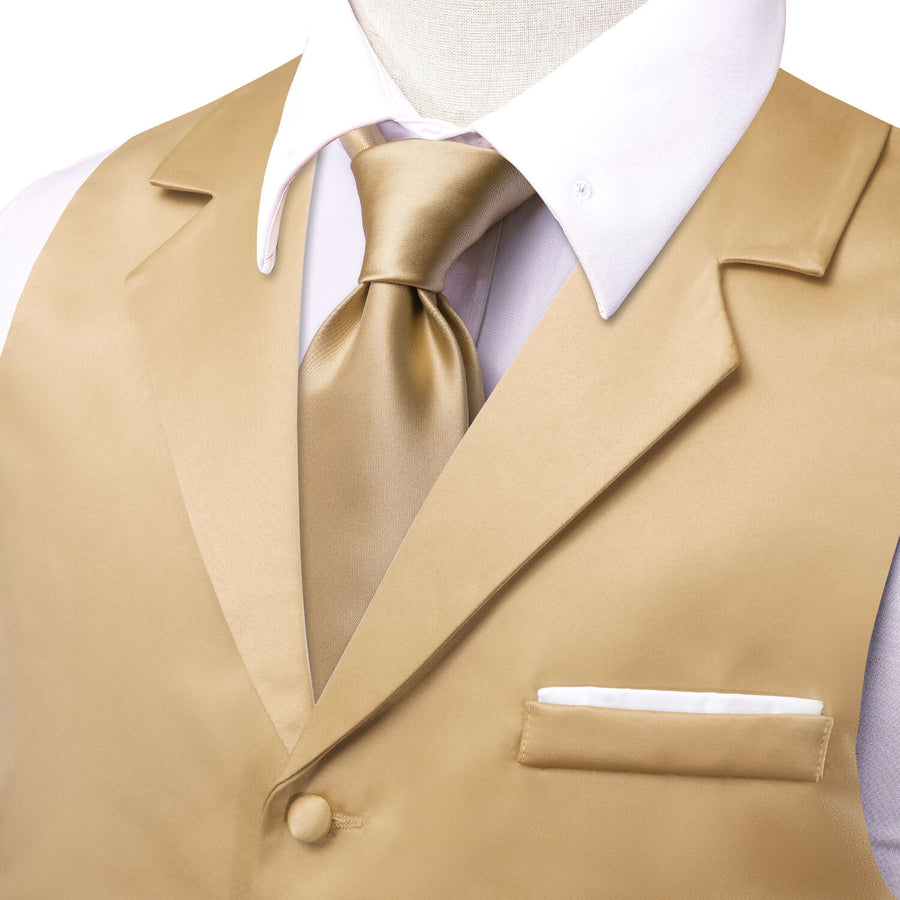 Burlywood Brown Solid Silk Vest Set vest set - Sophisticated Gentlemen