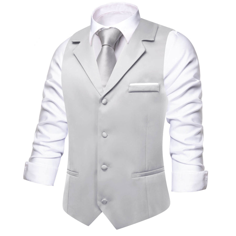 Grey Solid Silk Suit Vest Set vest set - Sophisticated Gentlemen