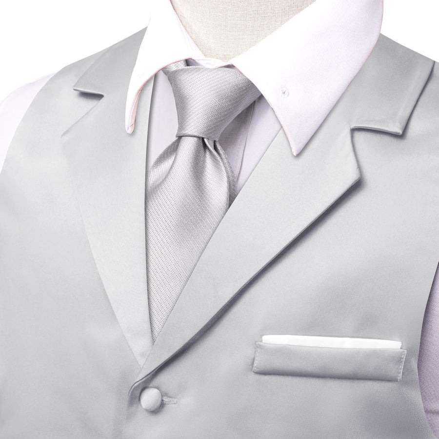 Grey Solid Silk Suit Vest Set vest set - Sophisticated Gentlemen