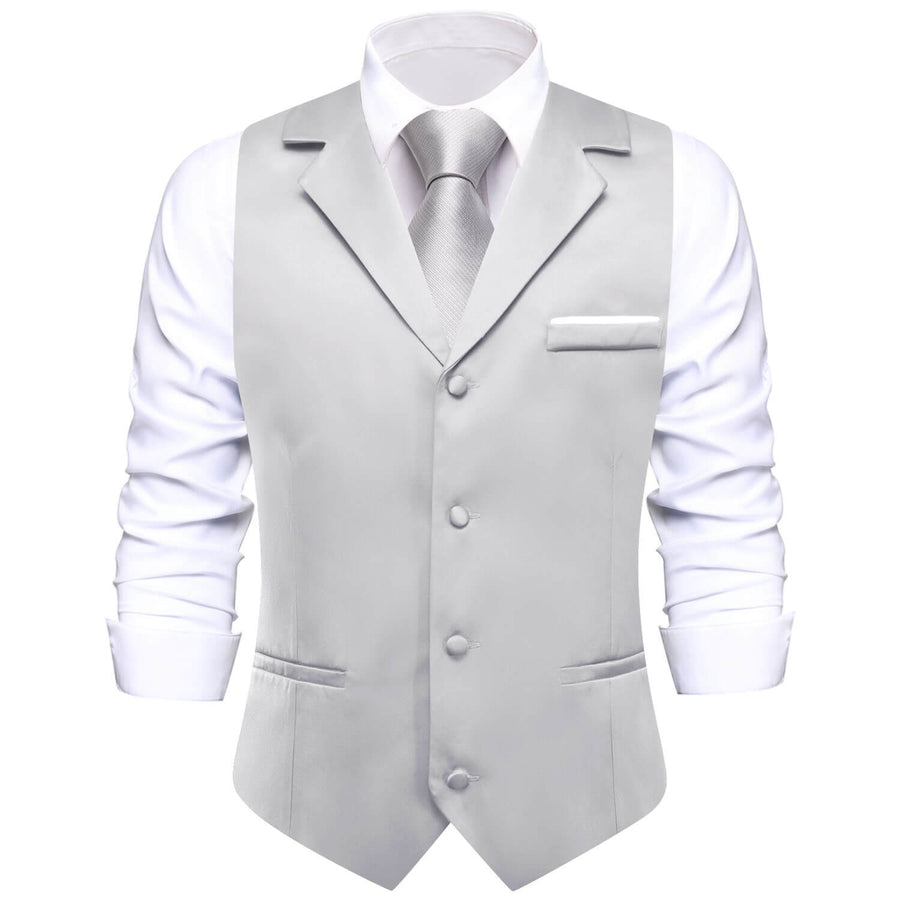 Grey Solid Silk Suit Vest Set vest set S (Chest 40") - Sophisticated Gentlemen