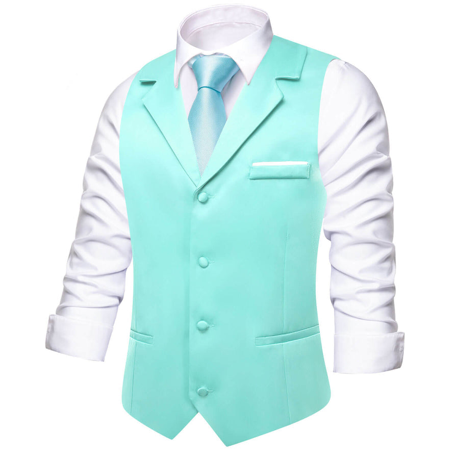 Turquoise Blue Solid Silk Suit Vest Set vest set - Sophisticated Gentlemen
