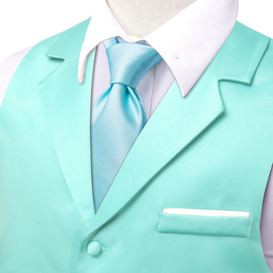Turquoise Blue Solid Silk Suit Vest Set vest set - Sophisticated Gentlemen