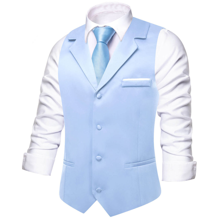 Baby Blue Solid Silk Suit Vest Set vest set S (Chest 40") - Sophisticated Gentlemen