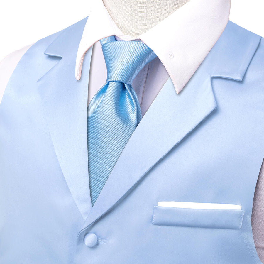 Baby Blue Solid Silk Suit Vest Set vest set - Sophisticated Gentlemen
