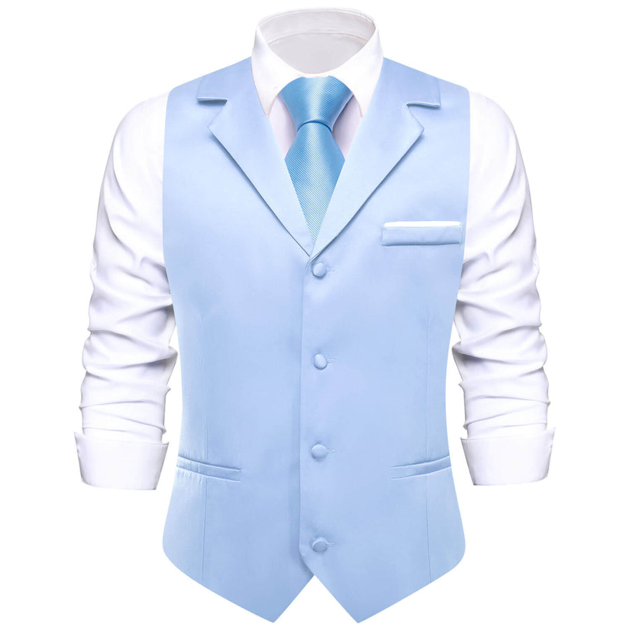Baby Blue Solid Silk Suit Vest Set vest set - Sophisticated Gentlemen
