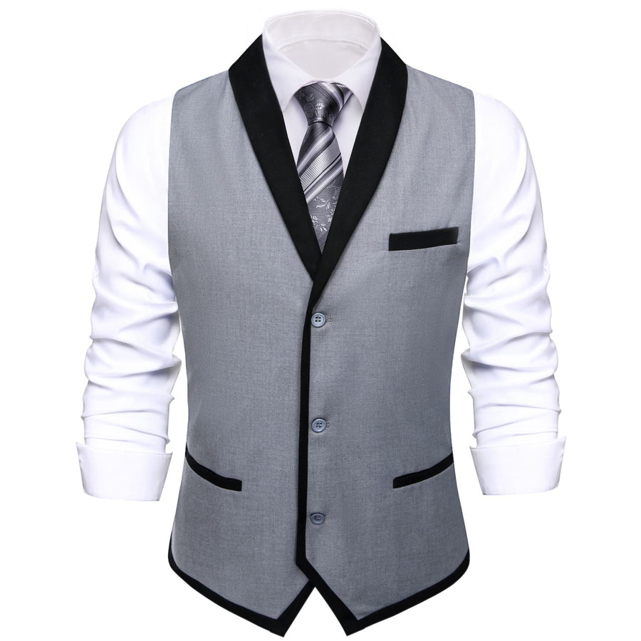 Coin Grey Solid Silk Shawl Collar Vest Set vest set S (Chest 40") - Sophisticated Gentlemen