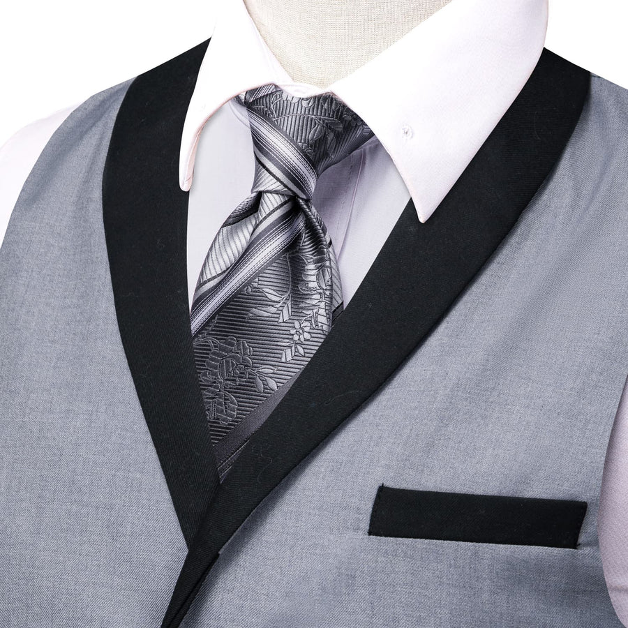 Coin Grey Solid Silk Shawl Collar Vest Set vest set - Sophisticated Gentlemen