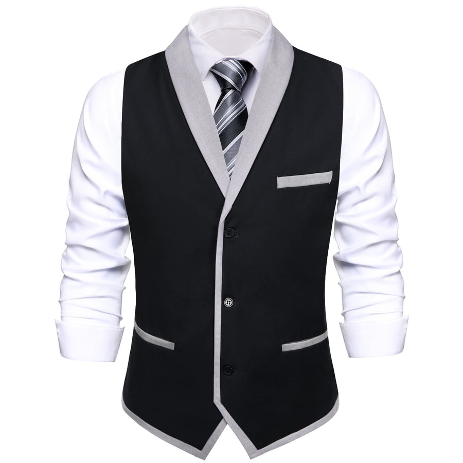 Solid Silk Black Shawl Collar Vest Set vest set S (Chest 40") - Sophisticated Gentlemen