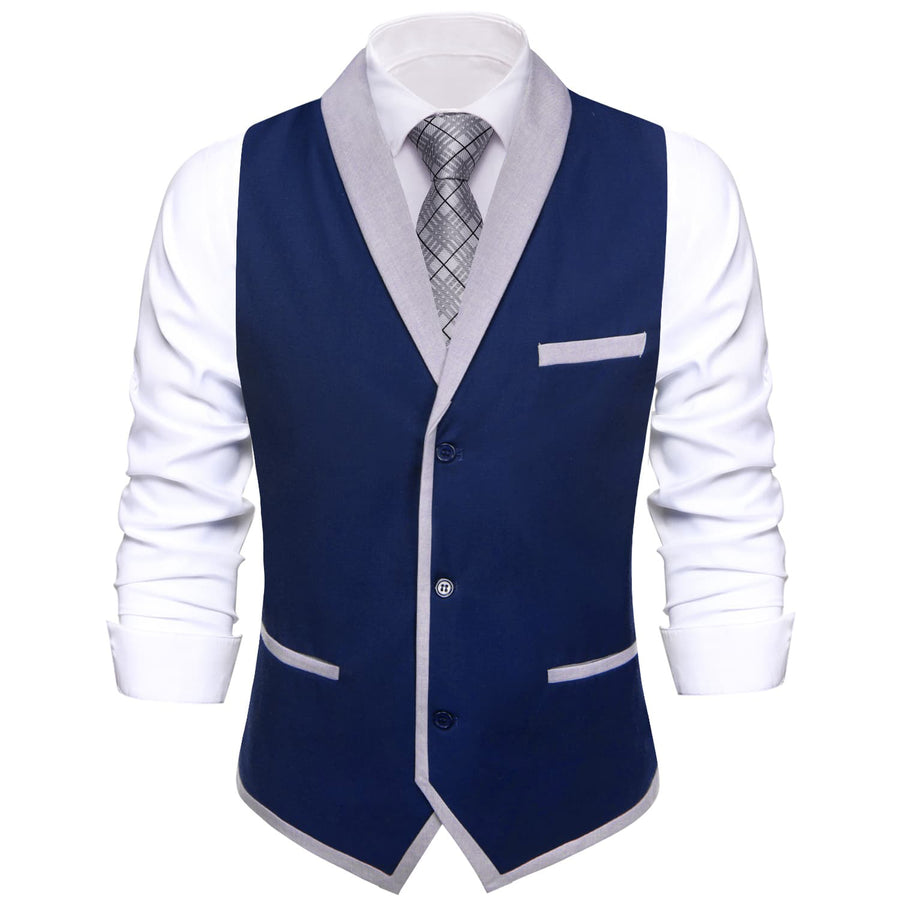 Midnight Blue Solid Silk Shawl Collar Vest Set vest set S (Chest 40") - Sophisticated Gentlemen