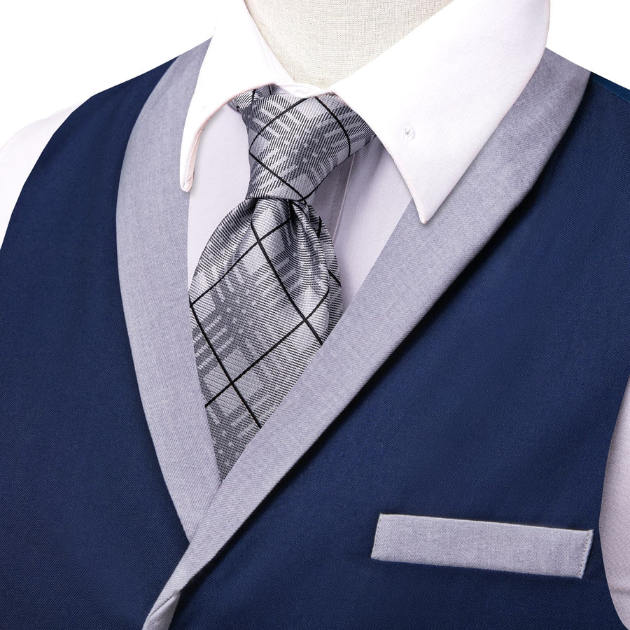 Midnight Blue Solid Silk Shawl Collar Vest Set vest set - Sophisticated Gentlemen