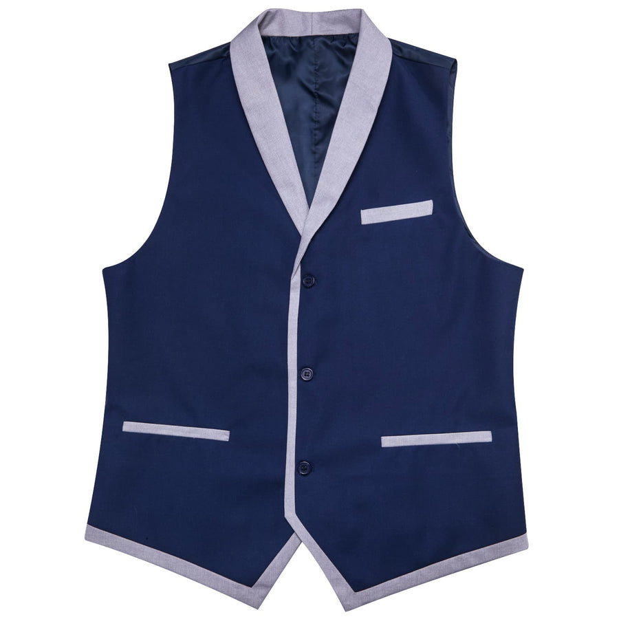 Midnight Blue Solid Silk Shawl Collar Vest Set vest set - Sophisticated Gentlemen