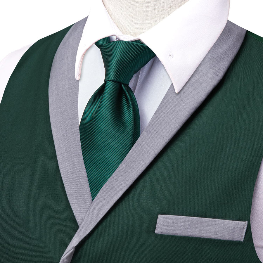 Sapphire Pine Green Silk Solid Shawl Collar Suit Vest Set vest set - Sophisticated Gentlemen