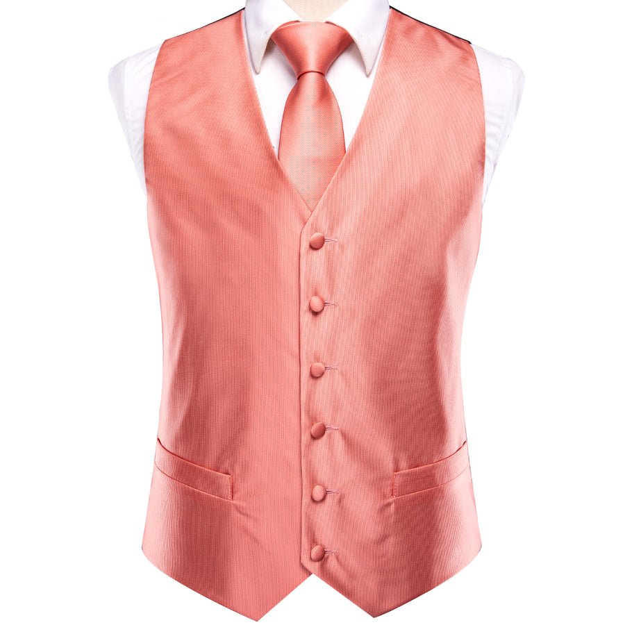 Watermelon Red Solid Jacquard Silk Vest Set vest set - Sophisticated Gentlemen