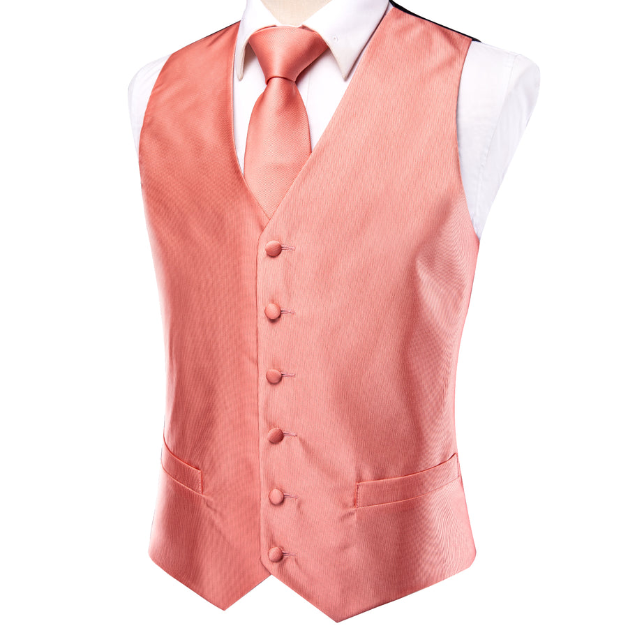 Watermelon Red Solid Jacquard Silk Vest Set vest set - Sophisticated Gentlemen