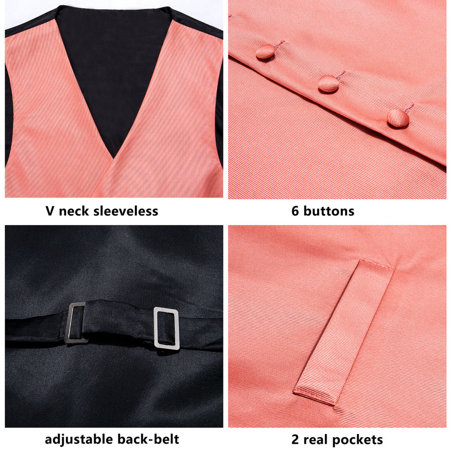 Watermelon Red Solid Jacquard Silk Vest Set vest set - Sophisticated Gentlemen