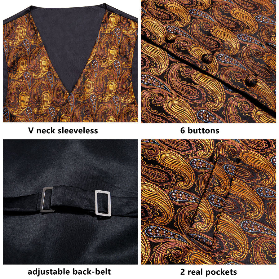 Bronze Paisley Jacquard Silk Vest Set vest set - Sophisticated Gentlemen