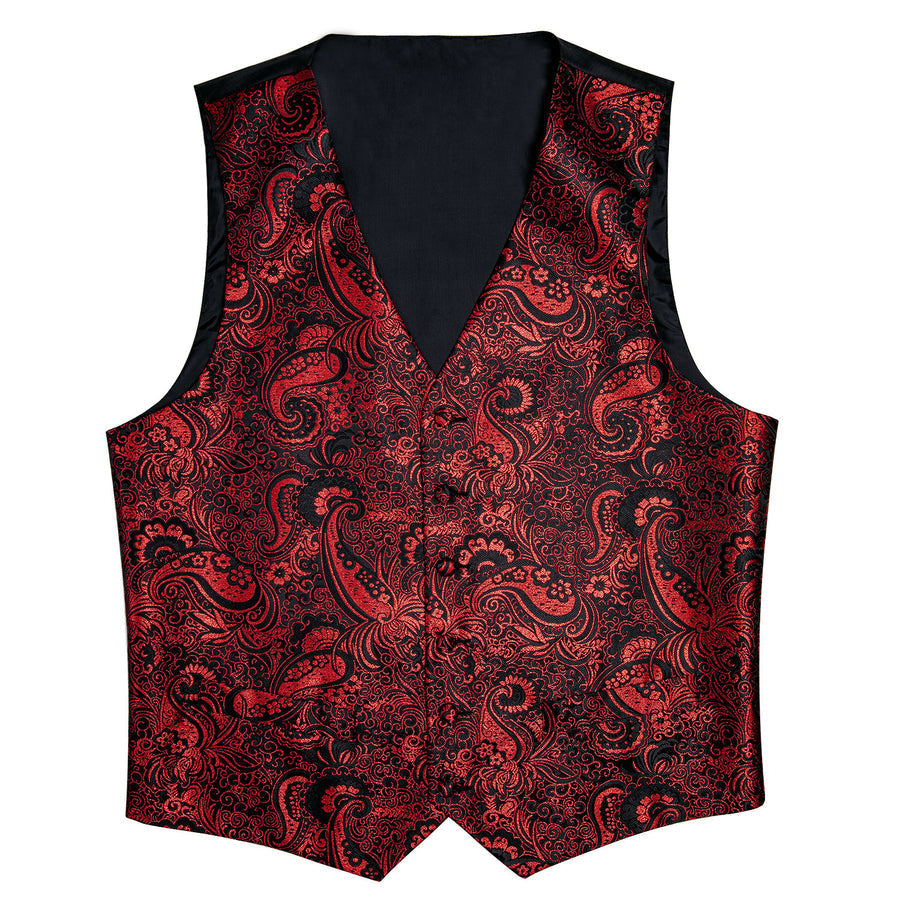 Black Red Paisley Jacquard Silk Vest Set vest set - Sophisticated Gentlemen