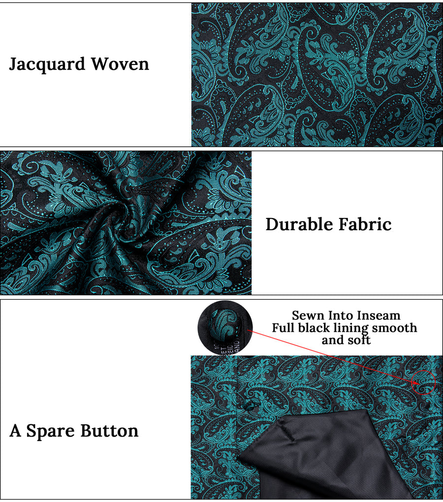 Black Blue Paisley Jacquard Silk Men's Vest vest set - Sophisticated Gentlemen