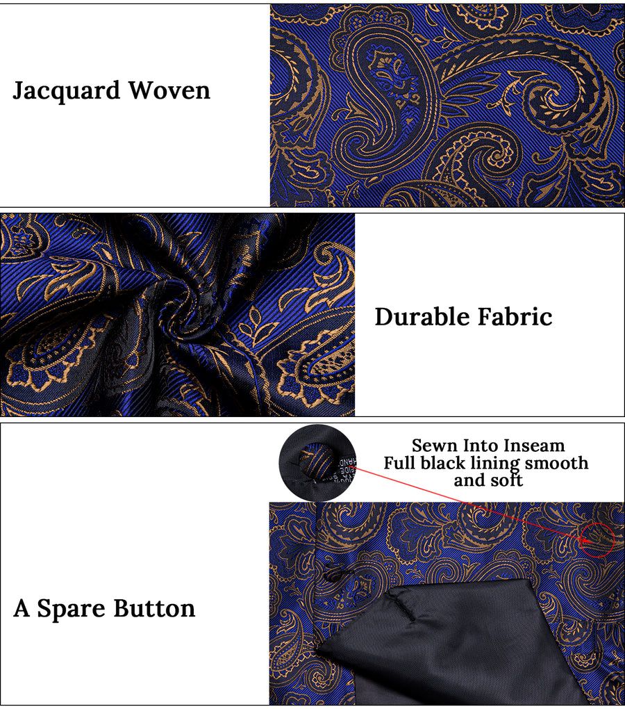 Blue Golden Paisley Jacquard Silk Men's Bowtie Vest Set vest set - Sophisticated Gentlemen