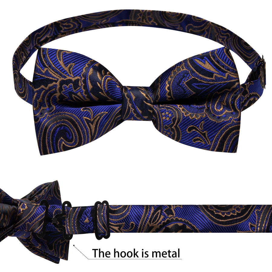 Blue Golden Paisley Jacquard Silk Men's Bowtie Vest Set vest set - Sophisticated Gentlemen