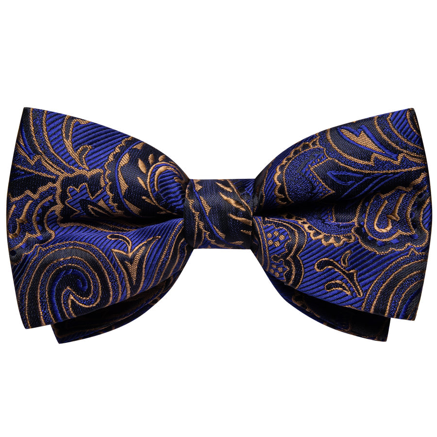 Blue Golden Paisley Jacquard Silk Men's Bowtie Vest Set vest set - Sophisticated Gentlemen