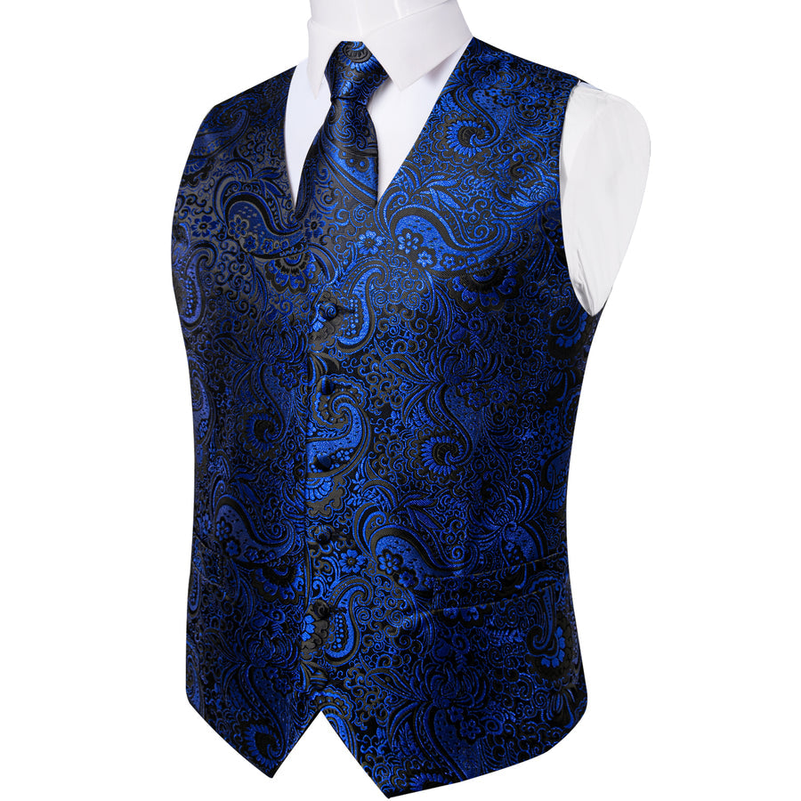 Midnight Blue Paisley Jacquard Silk Vest Set vest set - Sophisticated Gentlemen