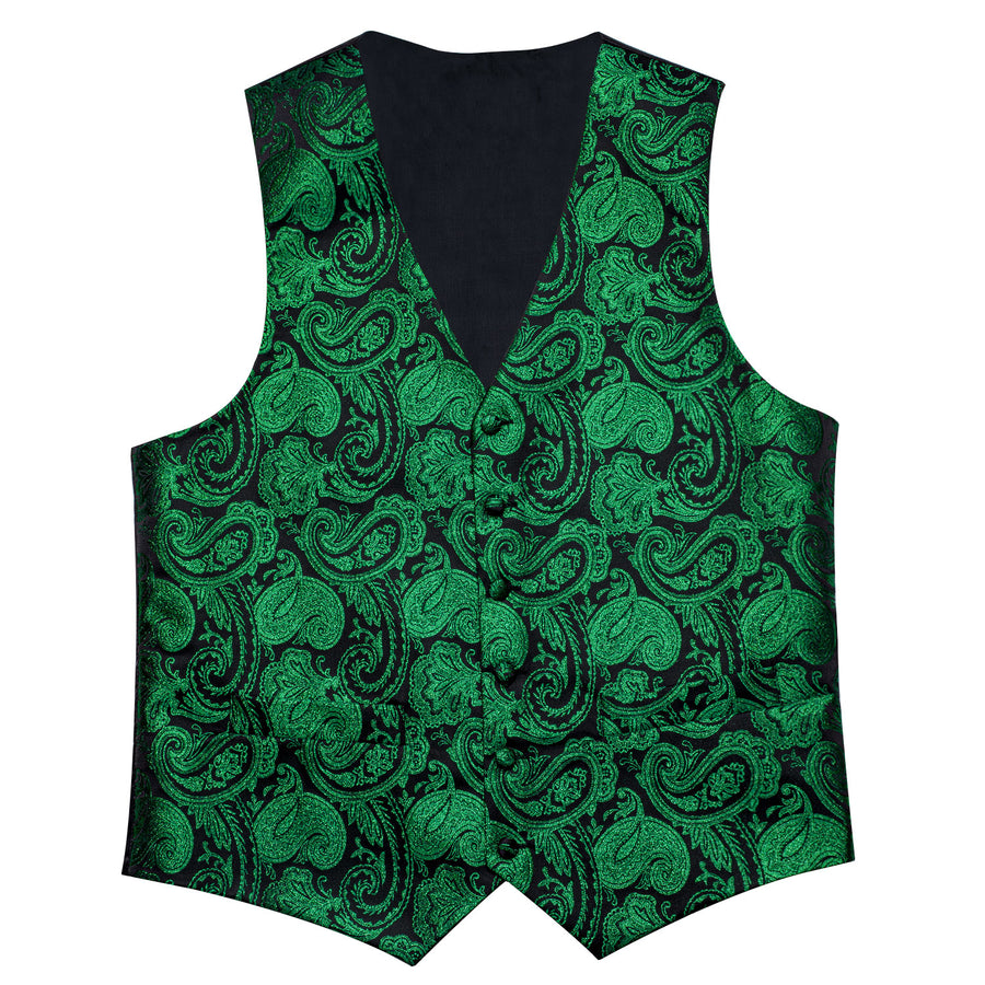 Black Green Paisley Jacquard Silk Men's Vest Set vest set - Sophisticated Gentlemen