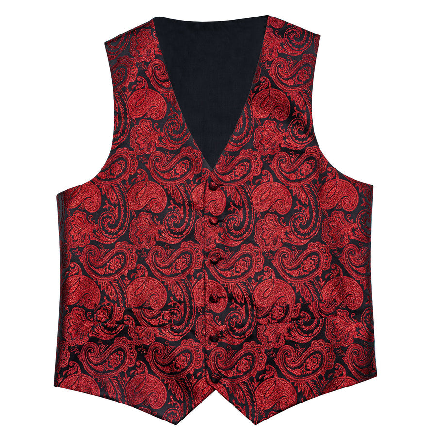 Black Red Paisley Jacquard Silk Vest Set vest set - Sophisticated Gentlemen
