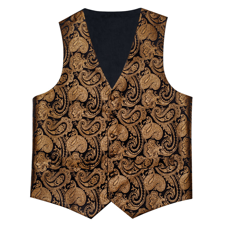 Black Golden Paisley Jacquard Silk Men's Vest Set vest set - Sophisticated Gentlemen