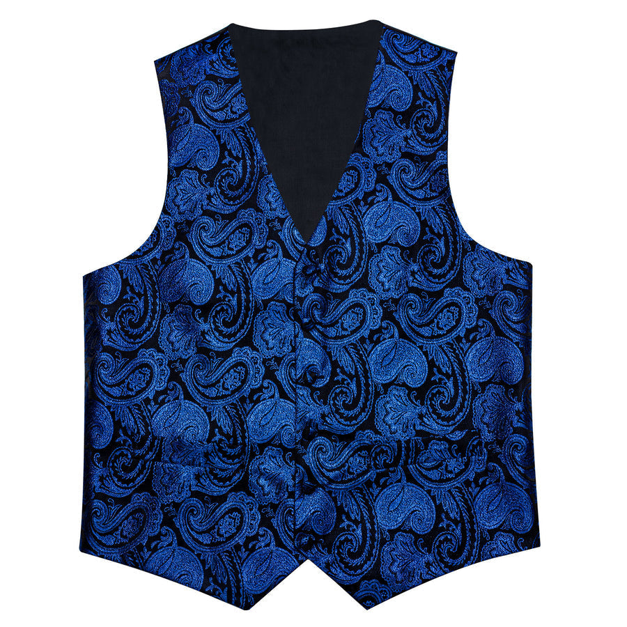 Black Blue Paisley Jacquard Silk Vest Set vest set - Sophisticated Gentlemen