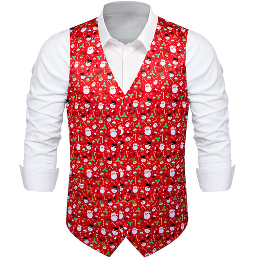 Christmas Red Novelty Splicing Jacquard Men's Vest Set vest set S (Chest 40")   - Sophisticated Gentlemen
