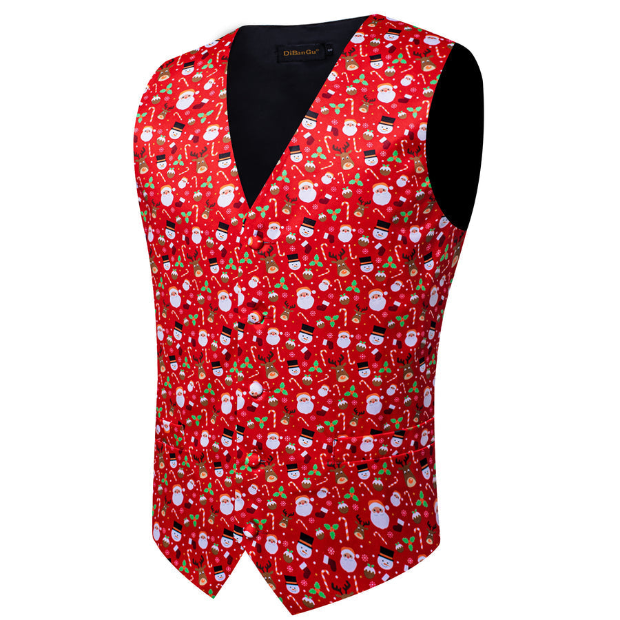 Christmas Red Novelty Splicing Jacquard Men's Vest Set vest set - Sophisticated Gentlemen