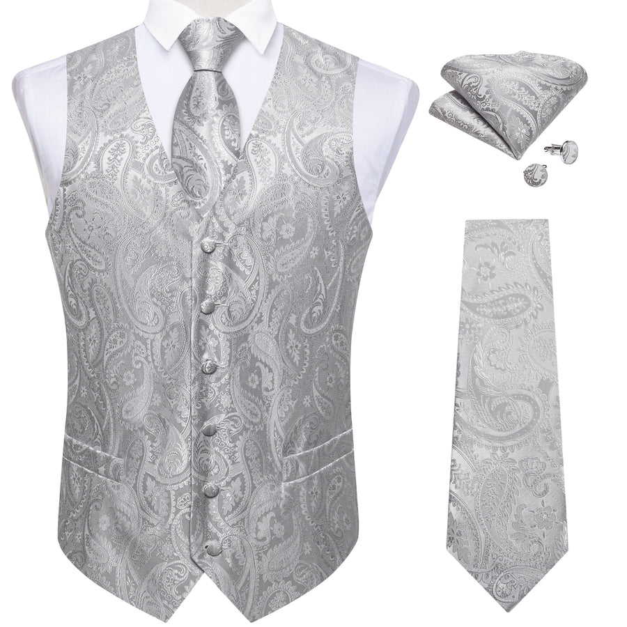 Grey Paisley Silk Vest Set vest set - Sophisticated Gentlemen