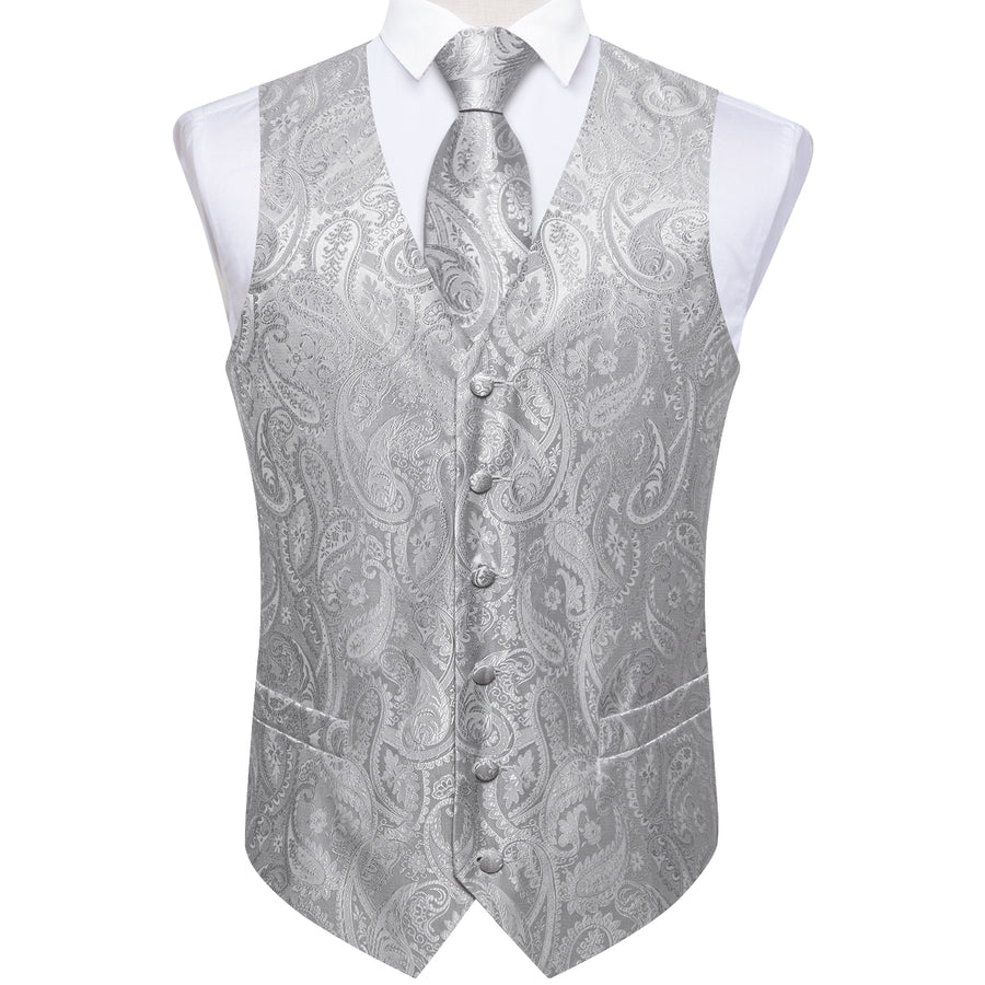 Grey Paisley Silk Vest Set vest set - Sophisticated Gentlemen
