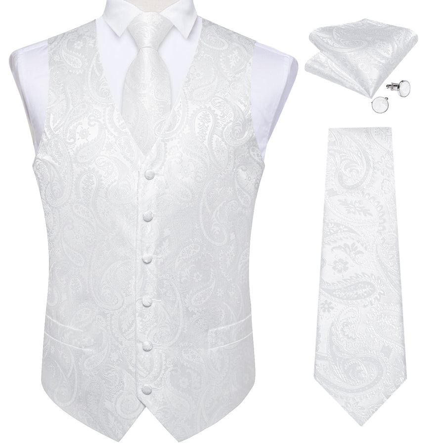 White Paisley Silk Vest Set vest set - Sophisticated Gentlemen