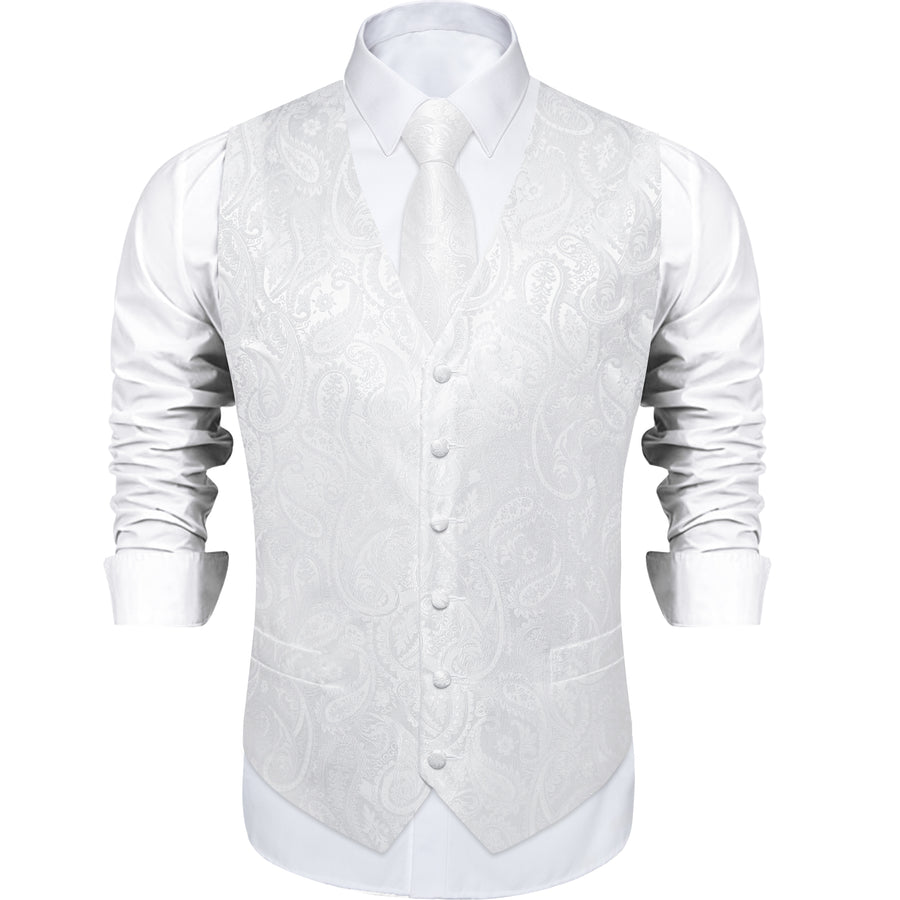 White Paisley Silk Vest Set vest set - Sophisticated Gentlemen