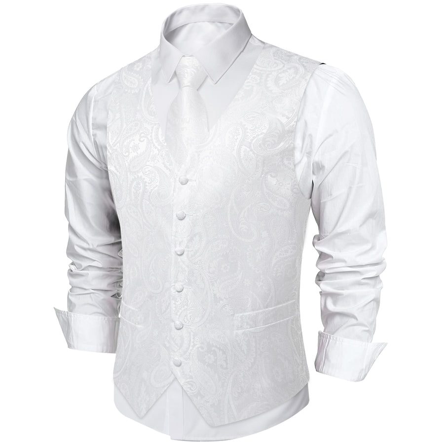 White Paisley Silk Vest Set vest set - Sophisticated Gentlemen