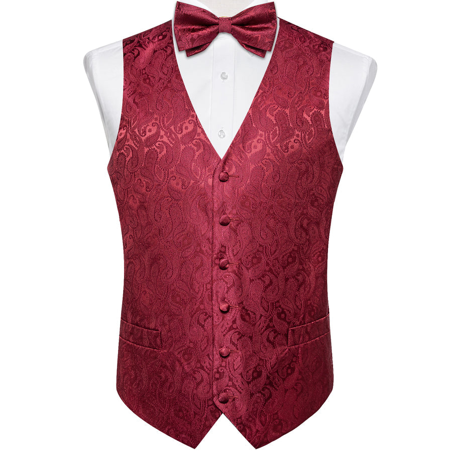 Dark Red Paisley Silk Vest Set vest set - Sophisticated Gentlemen