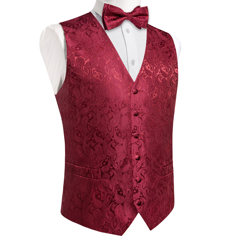 Dark Red Paisley Silk Vest Set vest set - Sophisticated Gentlemen
