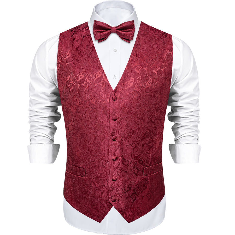 Dark Red Paisley Silk Vest Set vest set - Sophisticated Gentlemen