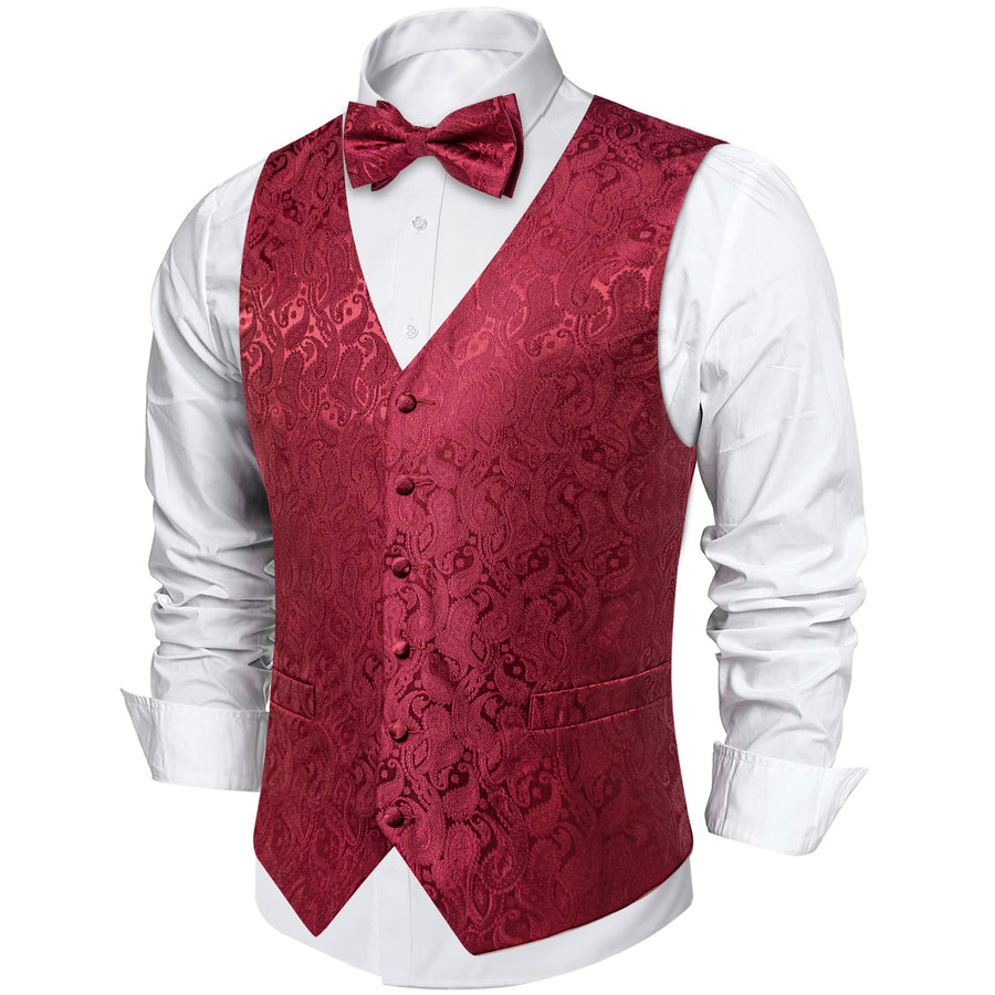 Dark Red Paisley Silk Vest Set vest set - Sophisticated Gentlemen