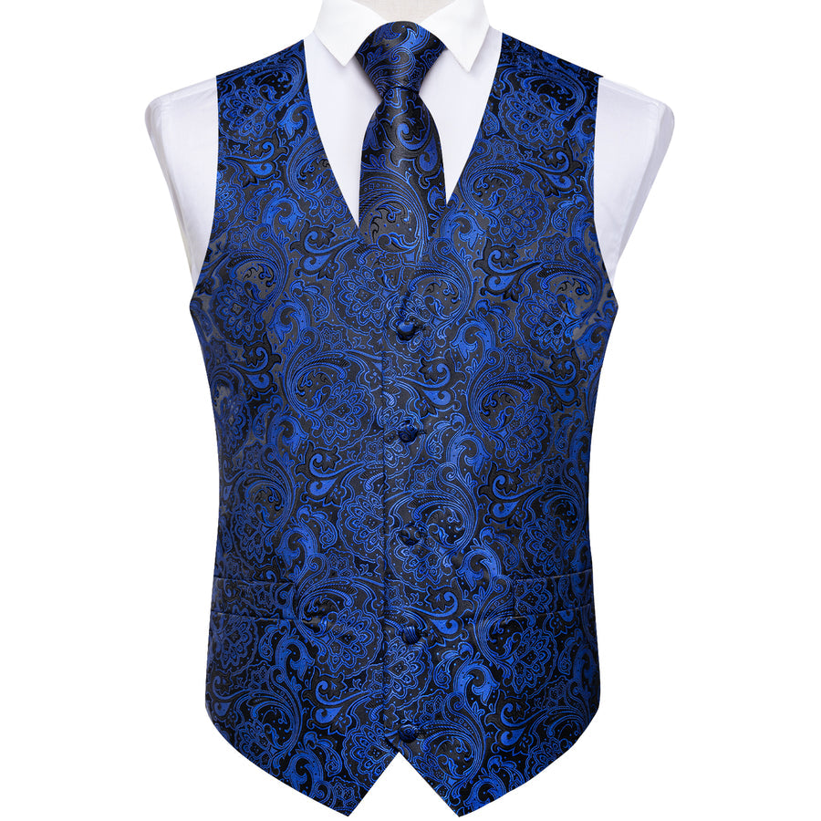 Blue Navy Black Paisley Silk Vest Set vest set - Sophisticated Gentlemen