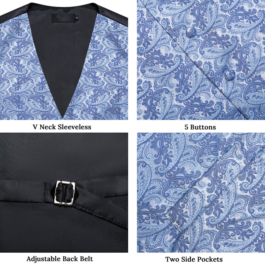 Baby Blue Paisley Silk Men's Vest Set vest set - Sophisticated Gentlemen